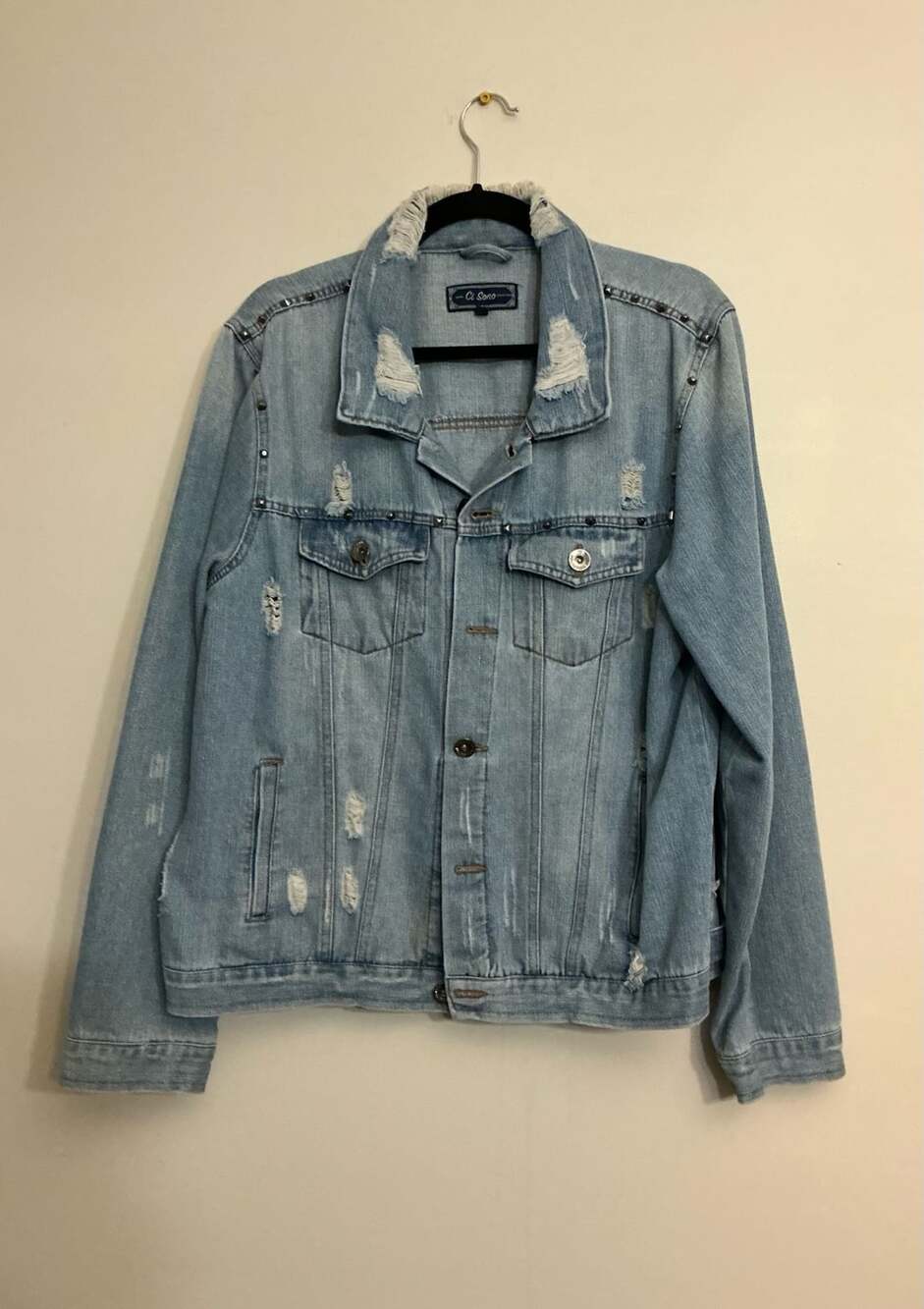 Ci Sono Denim Collection Women's Distressed Studded Light Wash Denim Jacket XL
